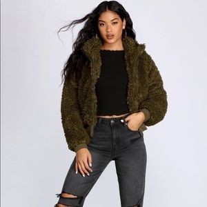 Windsor faux fur olive green jacket